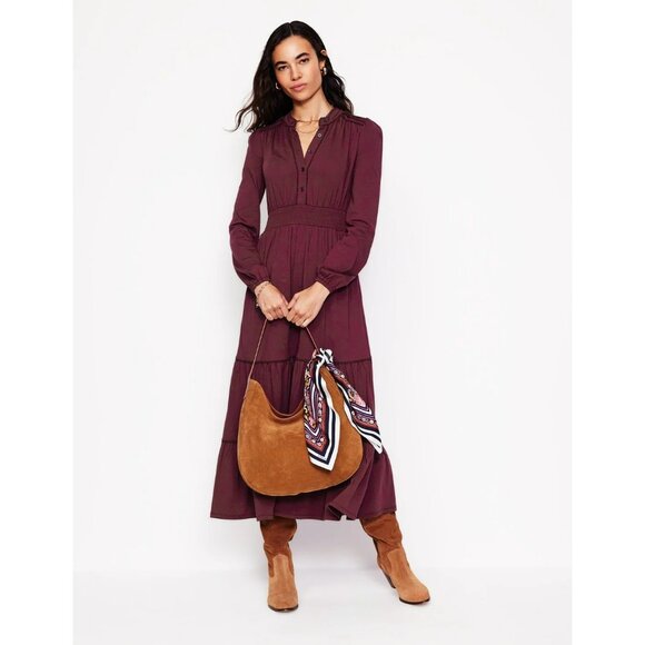 Boden Dresses & Skirts - NEW Boden Shirred Waist Tiered Midi Dress Deep Wisteria Burgundy Red 8P 12P